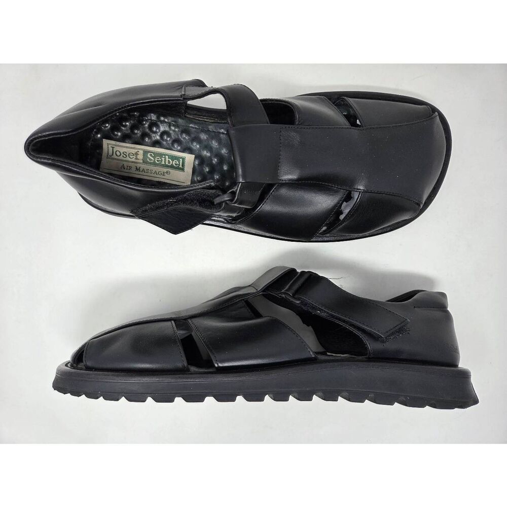 JOSEF SEIBEL AIR MASSAGE BLACK LEATHER FISHERMAN STRAP MENS SANDALS EU 43 US 10